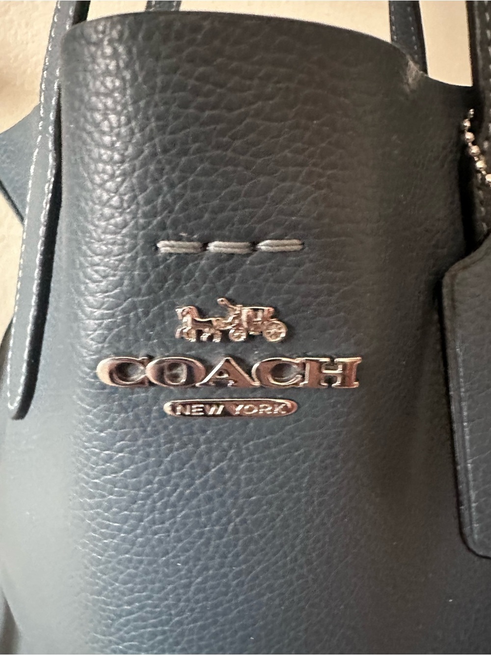 COACH THEA BAG Soft Pebbled Leather Tote Denim Blue Silver Hardware NEVER USED - Picture 2 of 11